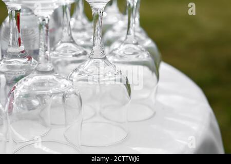 Fragment of table setting in the open air. Off-site event Stock Photo