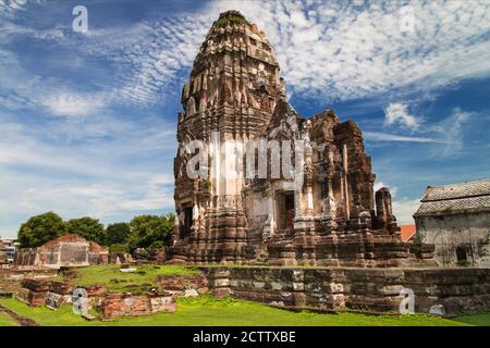 Central Prang of Wat Mahathat in Lopburi, Thailand. Stock Photo