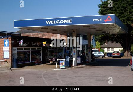 An old fashioned traditional petrol station in rural England Stock Photo