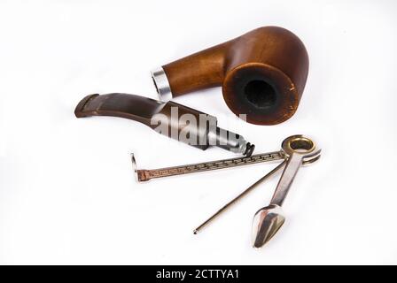 Pipe smoking set on white background Stock Photo