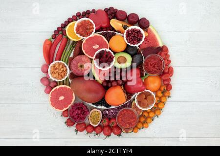 Immune boosting health food high in lycopene, anthocyanins, antioxidants, vitamins, minerals & dietary fibre. Stock Photo