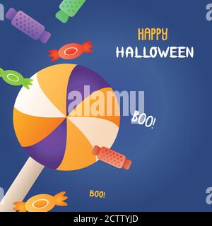 sweet lollipop halloween with candies and lettering vector illustration design Stock Vector