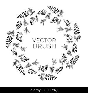 Pine cones vector seamless brush. Christmas Wreath Stock Vector