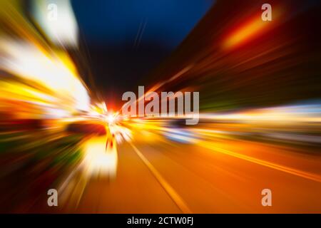 Fast accelerate the engine high speed blur night road motion effect abstract for background. Stock Photo