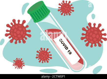 Test tube with blood sample for COVID-19, Coronavirus test. Test result Coronavirus Covid-19. Vector illustration. Stock Vector