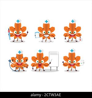 Doctor profession emoticon with orange dried leaves cartoon character Stock Vector