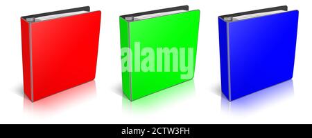 Empty Office folders RGB. Illustration 3D rendering. Isolated on white background. Stock Photo