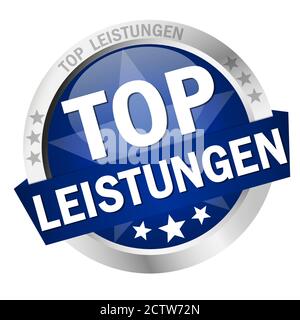 round colored button with banner and text Top Leistungen Stock Vector