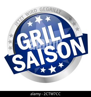 round colored button with banner and text Grillsaison Stock Vector