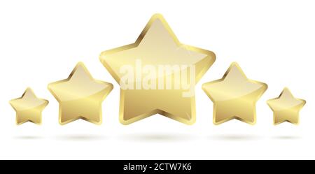 five golden stars with shadow in a row vector file Stock Vector