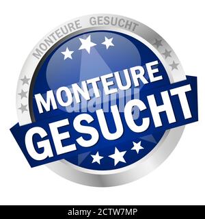 round colored button with banner and text Monteure gesucht Stock Vector