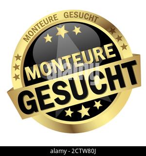 round colored button with banner and text Monteure gesucht Stock Vector