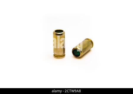 Brass bullet shells, 38 size for revolver handgun, studio shot Stock Photo