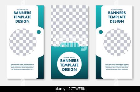 set of vertical vector banners with a place for photos in the shape of a photo camera. Templates for web standard size for advertising. Stock Vector