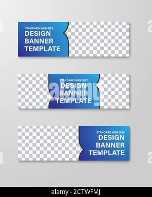 Design of horizontal web banners with place for photo and text with arrow. Vector template of standard size. Stock Vector