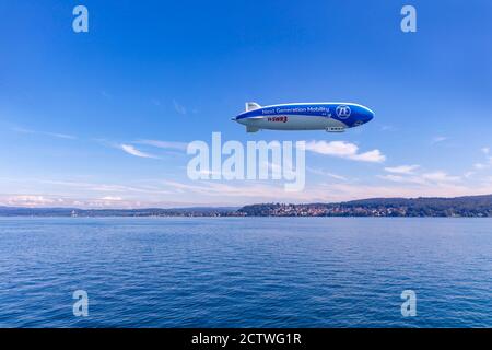 Zeppeling Flying Over Bodensee Lake Constance Baden-Wuerttemberg Germany Europe Stock Photo