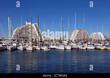 La Grande Motte, city created by the architect Jean Balladur. Herault, Languedoc Roussillon, Occitanie, France Stock Photo