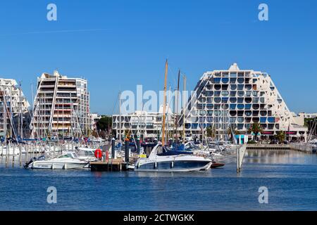 La Grande Motte, city created by the architect Jean Balladur. Herault, Languedoc Roussillon, Occitanie, France Stock Photo