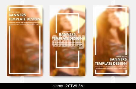 Template of vertical vector web banners with white frame and place for photo. Universal Design for advertising and business. Set Stock Vector