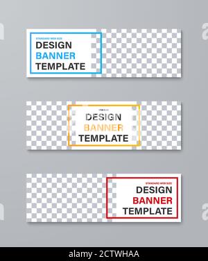 Set of vector web banners with place for photo and color frames for text. Design templates in standard size. Stock Vector