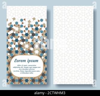 Arabic double card for invitation, celebration, save the date, wedding performed in arabian geometric tile. Colofrul vector template Stock Vector