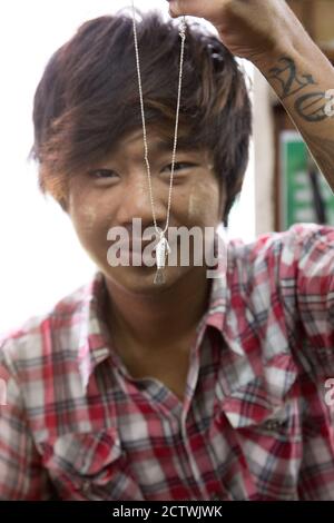 Inle Lake Myanmar 12/16/2015 traditional silversmith workshop floating village Stock Photo