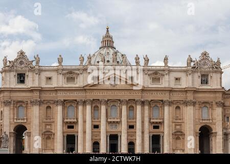 ROME, ITALY - 2014 AUGUST 19. Facade of St. Peter's Basilica church. Stock Photo