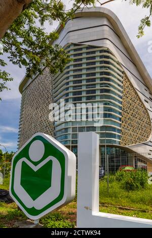 Exterior of Sabah Regional Library at Tanjung Aru Plaza, Kota Kinabalu, Malaysia, incorporating motifs of Sabah's ethnic communities into its design. Stock Photo