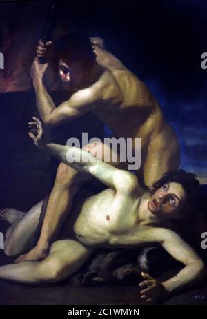 Cain Killing Abel by Bartolomeo Manfredi 1582-1622 Italy Italian ( Cain treacherously murdered his brother Abel, lied about the murder to God, and as a result was cursed and marked for life. Cain was no longer able to farm the land. Cain is punished as a 'fugitive and wanderer' ) Stock Photo