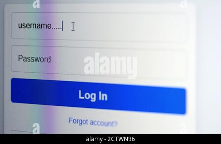 PRAGUE, CZECH REPUBLIC – AUGUST 31, 2020: Screen with Facebook login page with username and password box in internet browser. Stock Photo