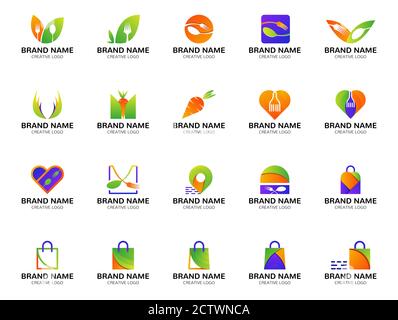iconic colorful food and shopping logo collection. Stock Vector