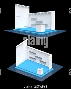 Stylish modern gallery style blank exhibition stand perspective and isometric 3D Stock Photo