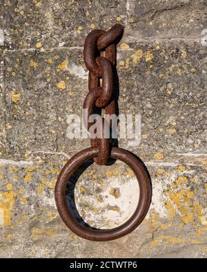 A large chain at the harbour in the town of Caernarfon in North Wales, UK. Stock Photo