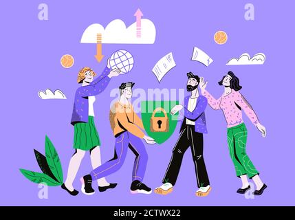 SAAS software cloud service internet technology banner with business people. Stock Vector