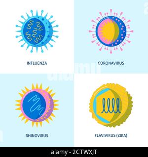 Human virus icons collection in flat style Stock Vector