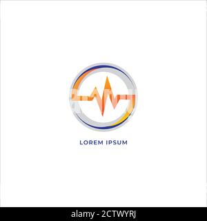 Health monitoring services logo design template isolated on white background. Abstract pulse shape in the circle vector illustration. Orange blue gray Stock Vector