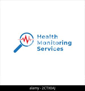 Health monitoring services logo design template isolated on white color background. Blue Magnifying glass and red pulse vector illustration. 2/12 Stock Vector