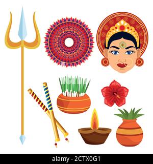 happy navratri celebration card with set icons vector illustration design Stock Vector