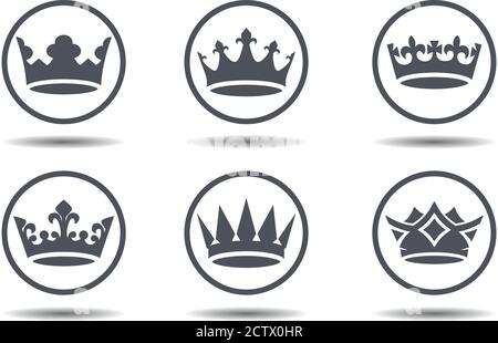 Set vector king crowns icon on white background. Vector Illustration. Emblem, icon and Royal symbols. Stock Vector