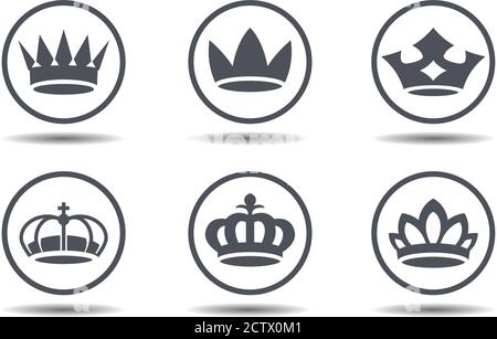Set vector king crowns icon on white background. Vector Illustration. Emblem, icon and Royal symbols. Stock Vector