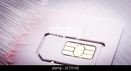 SIM CARD with optic fiber - Pin & Puk Stock Photo