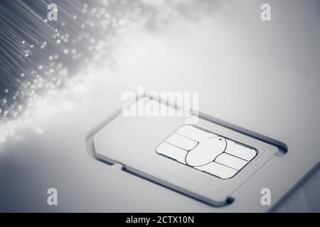 SIM CARD with optic fiber - Pin & Puk Stock Photo