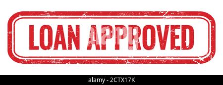 LOAN APPROVED red grungy rectangle stamp sign. Stock Photo