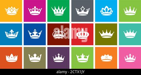 Set vector king crowns icon on colour background. Vector Illustration. Emblem, icon and Royal symbols. Stock Vector