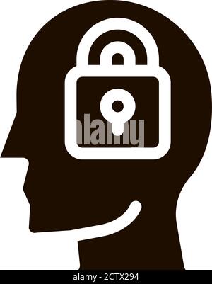Locked Padlock In Man Silhouette Mind glyph icon Stock Vector