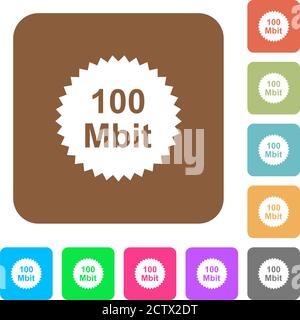 100 mbit guarantee sticker flat icons on rounded square vivid color backgrounds. Stock Vector