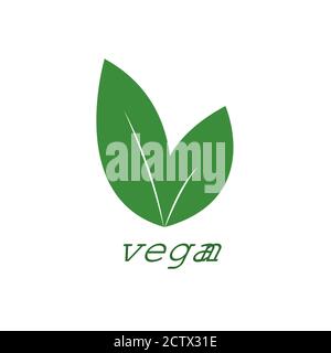 Vegan logo. Vegetarian food diet icon with leaf symbol vector isolated illustration for food brand or packaging design Stock Vector
