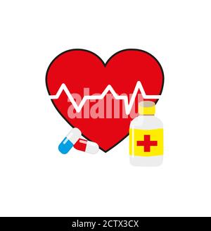 Vector. A Heart cardiogram with medicine pill Stock Vector