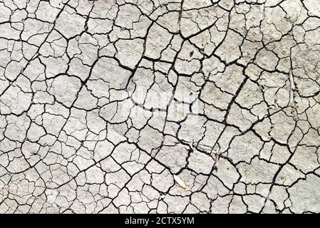 Close up of the abstract patterns made by dried and cracked earth Stock Photo