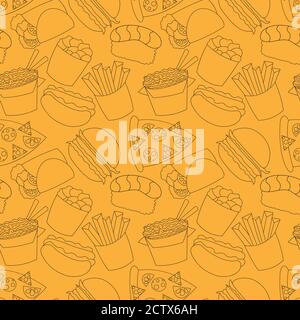 Seamless pattern with food take out away Stock Vector